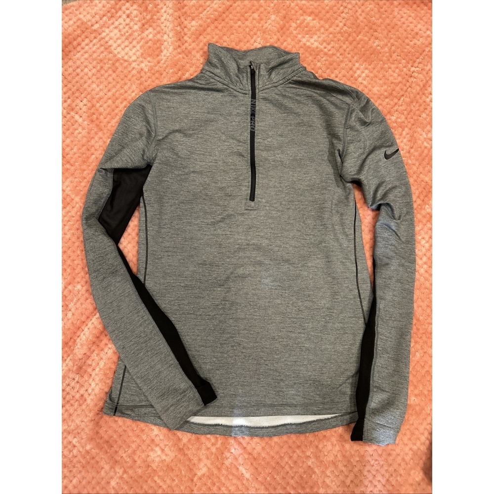 Nike Pro Hyperwarm Pullover 1/2 Zip Athletic Running Top Grey/Black Women's Lg
